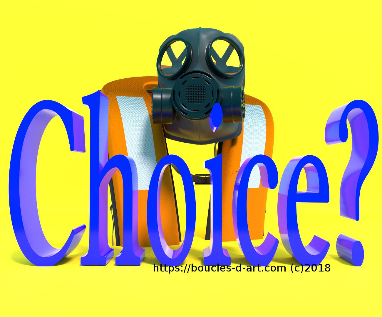 gilet de sauvetage associé à un masque à gaz pour dénoncer l'absence d'alternative des réfugiés de guerre qui risquent d'être gazés ou noyés